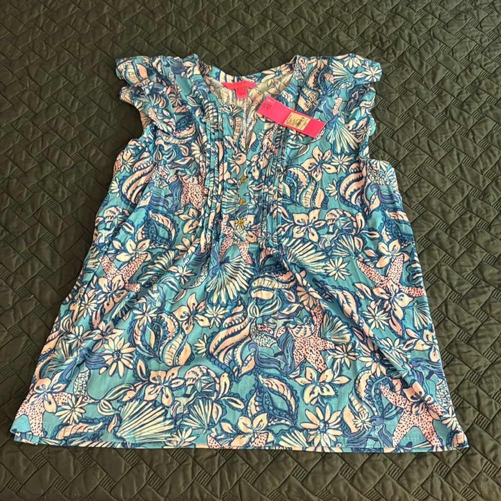 Lilly Pulitzer Golda Top in Almalfi Blue Sound the Sirens - NWT